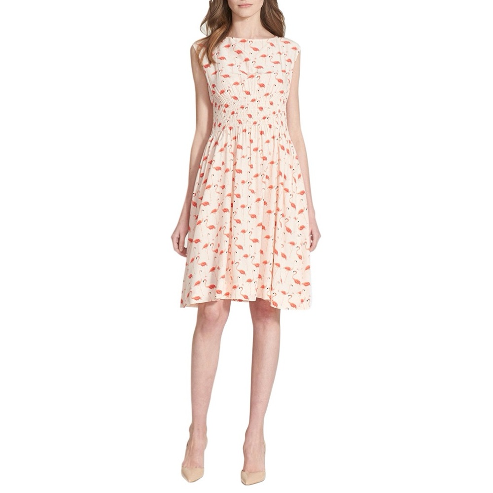kate spade Pink Flamingo Print Sleeveless Fit-and-Flare Mini Dress